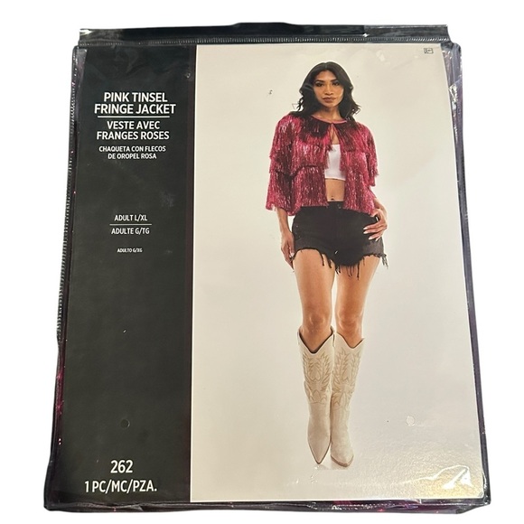 Pink Tinsel Fringe Jacket for costumes NWT woman's large / XL - Picture 2 of 3
